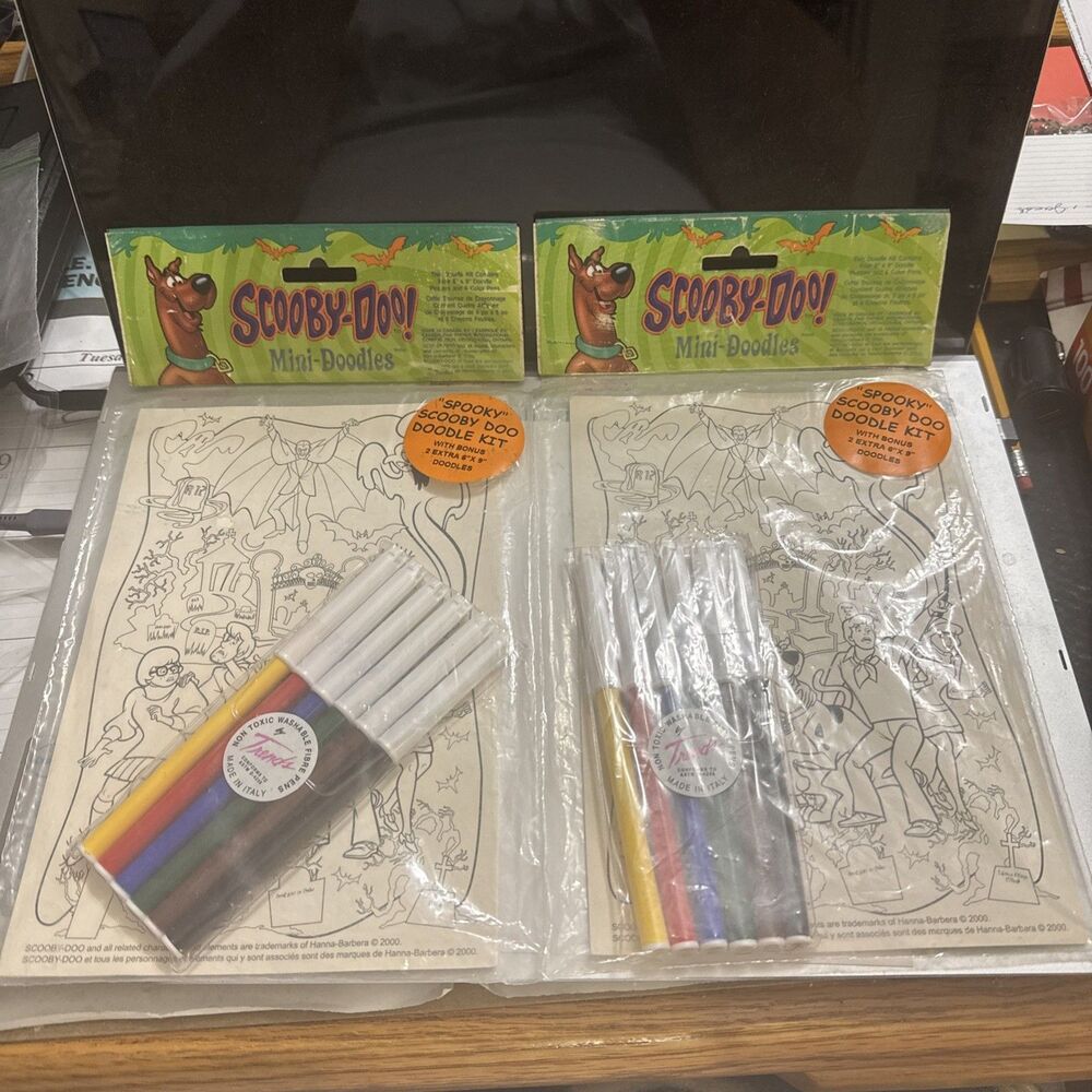 VTG Lot of Two (2) Scooby-Doo! Mini-Doodles~Sealed 2000 Coloring Sheets